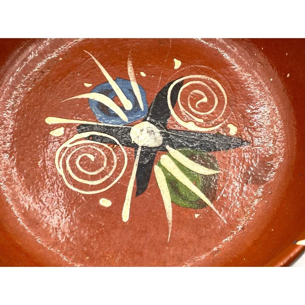 Vintage Mexican Folk Art Pottery Tlaquepaque Casserole Dish w/ Handle Hand Paint